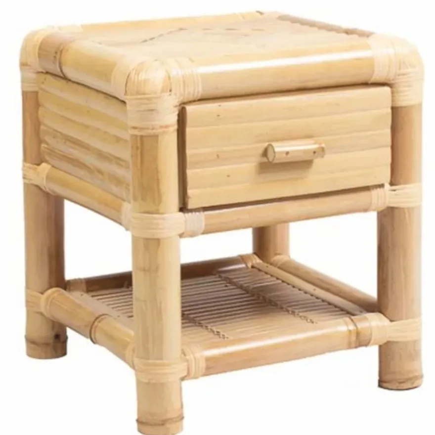 Casa Padrino Luxus Bambus Nachttisch mit Schublade Naturfarben H. 45 cm - Bambus Möbel