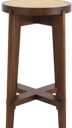 Casa Padrino Luxus Barhocker Braun / Naturfarben Ø 44 x H. 67 cm - Runder Massivholz Barstuhl - Bar Möbel