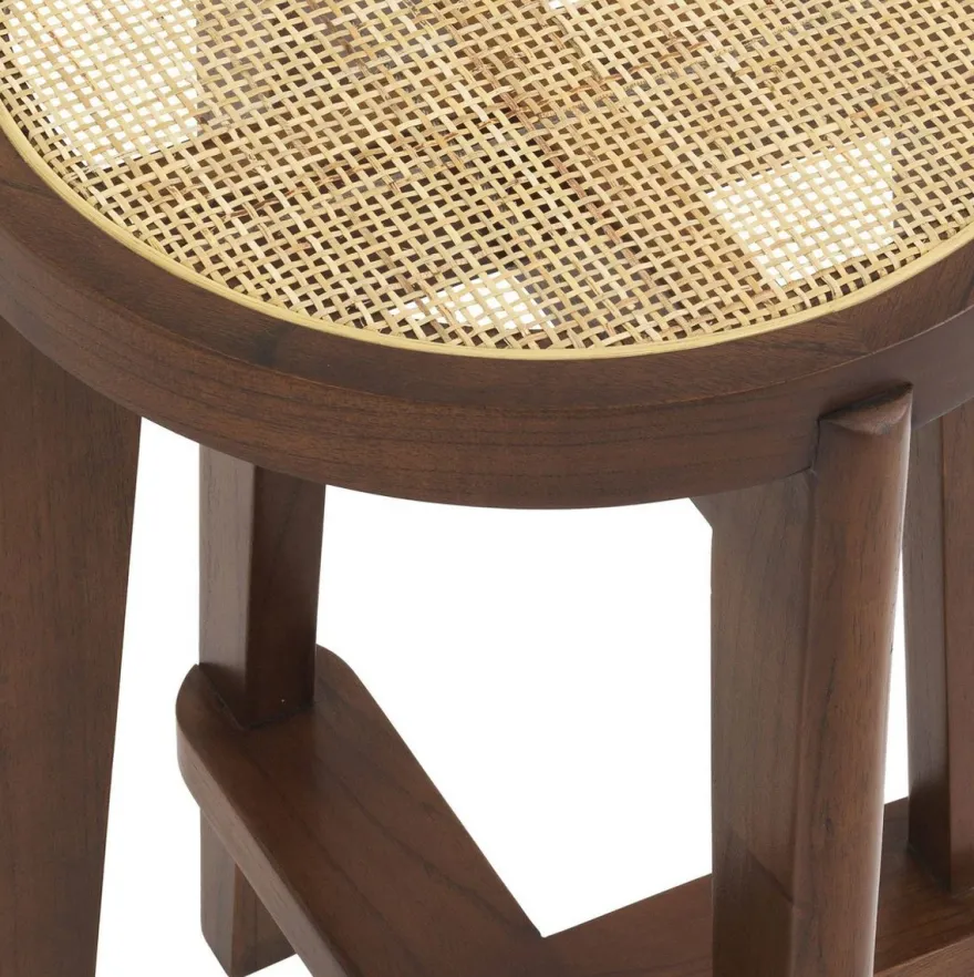 Casa Padrino Luxus Barhocker Braun / Naturfarben Ø 44 x H. 67 cm - Runder Massivholz Barstuhl - Bar Möbel