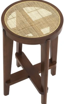 Casa Padrino Luxus Barhocker Braun / Naturfarben Ø 44 x H. 67 cm - Runder Massivholz Barstuhl - Bar Möbel