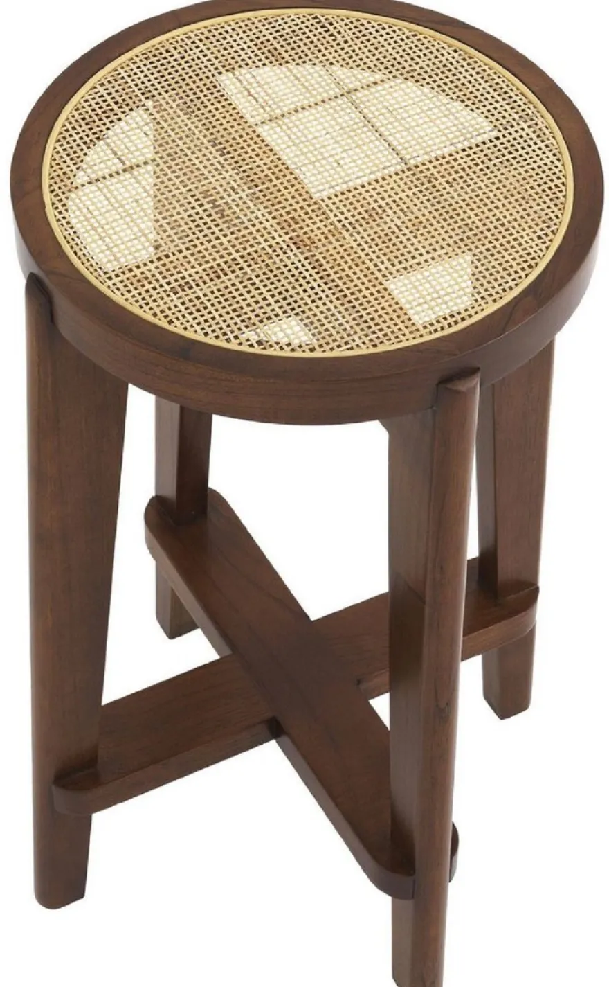 Casa Padrino Luxus Barhocker Braun / Naturfarben Ø 44 x H. 67 cm - Runder Massivholz Barstuhl - Bar Möbel