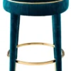 Casa Padrino Luxus Barhocker Blau / Messing Ø 41 x H. 68 cm - Runder Samt Hocker - Luxus Möbel