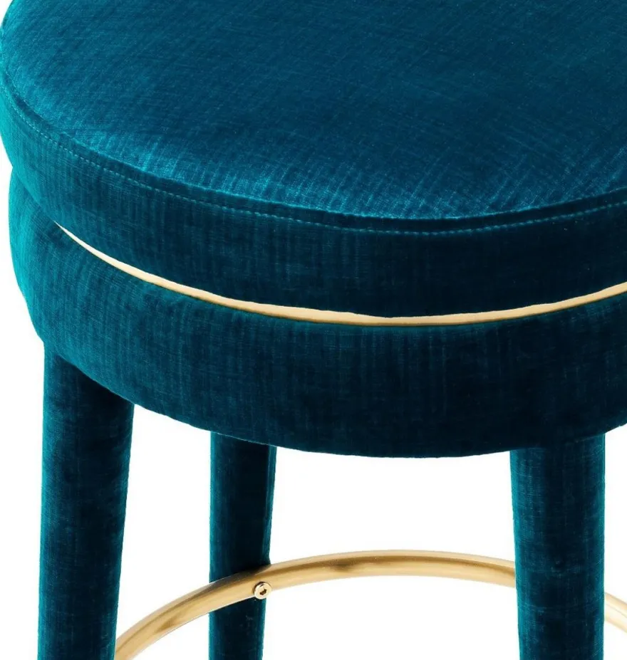 Casa Padrino Luxus Barhocker Blau / Messing Ø 41 x H. 68 cm - Runder Samt Hocker - Luxus Möbel