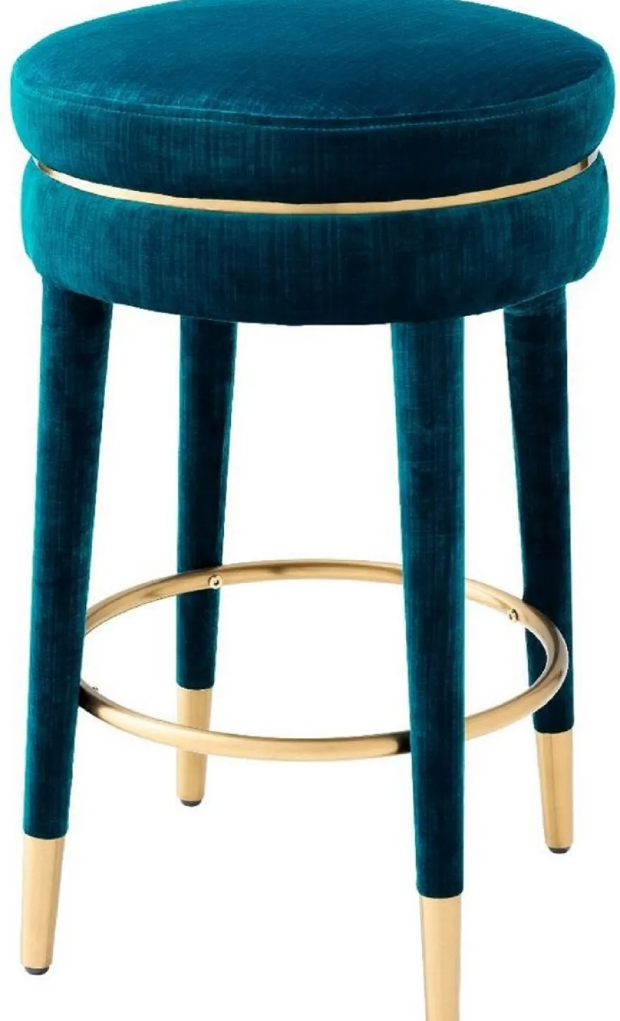 Casa Padrino Luxus Barhocker Blau / Messing Ø 41 x H. 68 cm - Runder Samt Hocker - Luxus Möbel