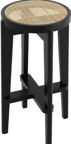 Casa Padrino Luxus Barhocker Schwarz / Naturfarben Ø 44 x H. 76,5 cm - Runder Massivholz Barstuhl - Bar Möbel