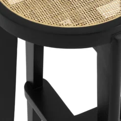 Casa Padrino Luxus Barhocker Schwarz / Naturfarben Ø 44 x H. 76,5 cm - Runder Massivholz Barstuhl - Bar Möbel
