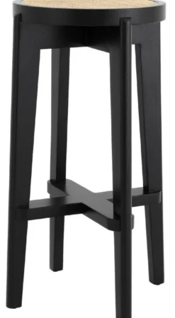 Casa Padrino Luxus Barhocker Schwarz / Naturfarben Ø 44 x H. 76,5 cm - Runder Massivholz Barstuhl - Bar Möbel