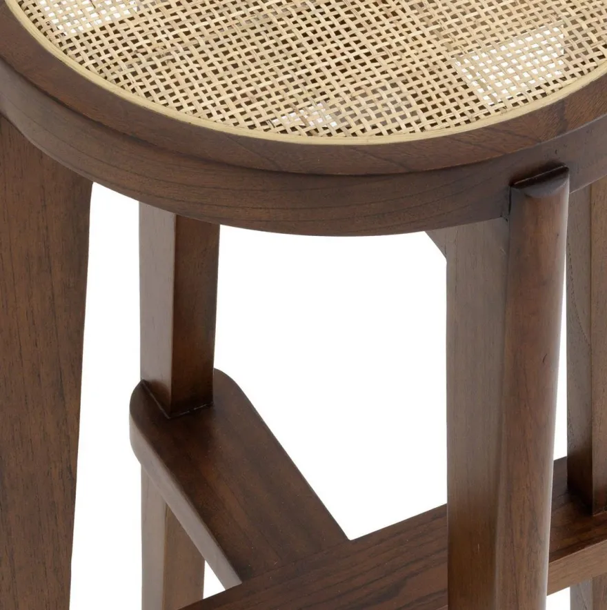 Casa Padrino Luxus Barhocker Braun / Naturfarben Ø 44 x H. 76,5 cm - Runder Massivholz Barstuhl - Bar Möbel