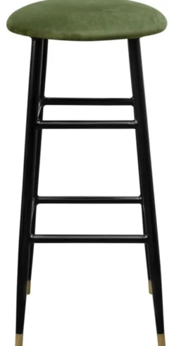 Casa Padrino Luxus Barhocker Moosgrün / Schwarz Ø 37 x H. 76 cm - Barstuhl mit Samtstoff