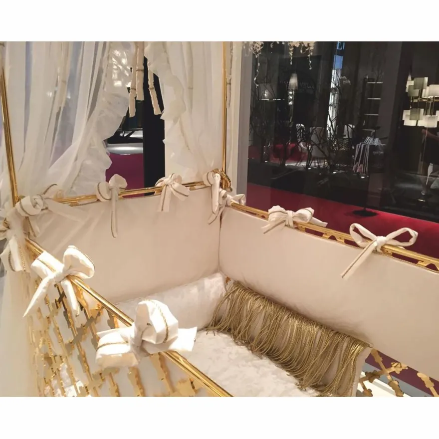 Casa Padrino Luxus Barock Babybett mit Krone Gold 150 x 80 x H. 245 cm - Made in Italy