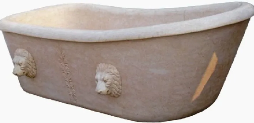 Casa Padrino Luxus Barock Badewanne Löwenkopf Beige 180 cm - Freistehende Marmor Badewanne - Barock Bad Accessoires - Edel & Prunkvoll