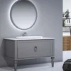 Casa Padrino Luxus Barock Badezimmer Set Matt Grau / Weiß - 1 Barock Waschtisch mit Keramik Waschbecken & 1 Barock LED Wandspiegel - Barock Badezimmer Möbel