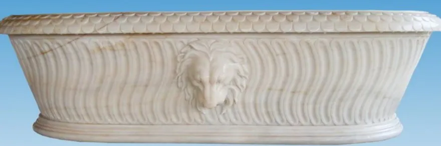 Casa Padrino Luxus Barock Badewanne Löwenkopf Weiß 204 x 107 x H. 53 cm - Freistehende Marmor Badewanne - Bad Accessoires - Edel & Prunkvoll