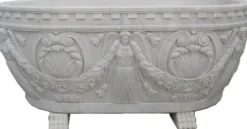 Casa Padrino Luxus Barock Badewanne Grau 198 cm - Freistehende Marmor Badewanne - Bad Accessoires im Barockstil - Edel & Prunkvoll