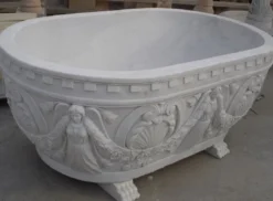 Casa Padrino Luxus Barock Badewanne Grau 198 cm - Freistehende Marmor Badewanne - Bad Accessoires im Barockstil - Edel & Prunkvoll