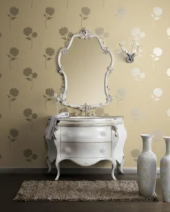 Casa Padrino Luxus Barock Badezimmer Set Weiß / Silber - 1 Barock Waschtisch & 1 Barock Wandspiegel - Luxus Badezimmer Möbel im Barockstil - Barock Möbel - Luxus Qualität - Made in Italy
