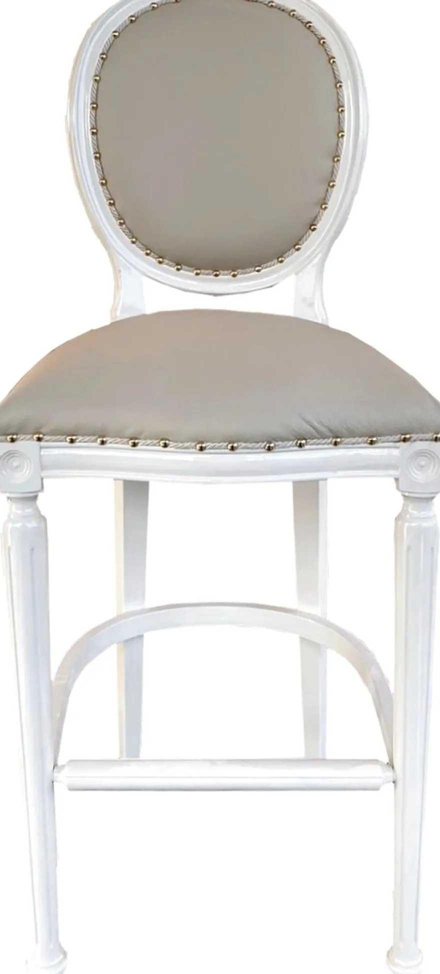Casa Padrino Luxus Barock Bar Stuhl Echtleder Bar Stuhl Creme / Weiß - Leder Barstuhl