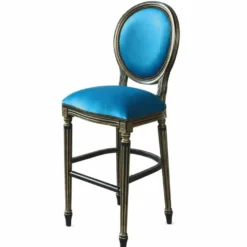 Casa Padrino Luxus Barock Barstuhl Blau / Schwarz / Gold H. 127 cm - Barock Bar Möbel