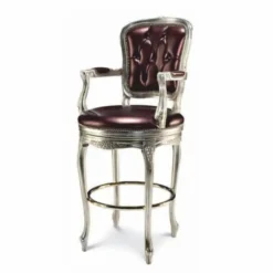 Casa Padrino Luxus Barock Barstuhl mit Armlehnen Lila / Silber / Messing - Made in Italy