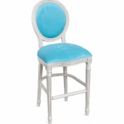 Casa Padrino Luxus Barock Barstuhl Hellblau / Hellgrau H. 127 cm - Barock Bar Möbel