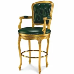 Casa Padrino Luxus Barock Barstuhl mit Armlehnen Dunkelgrün / Gold - Made in Italy