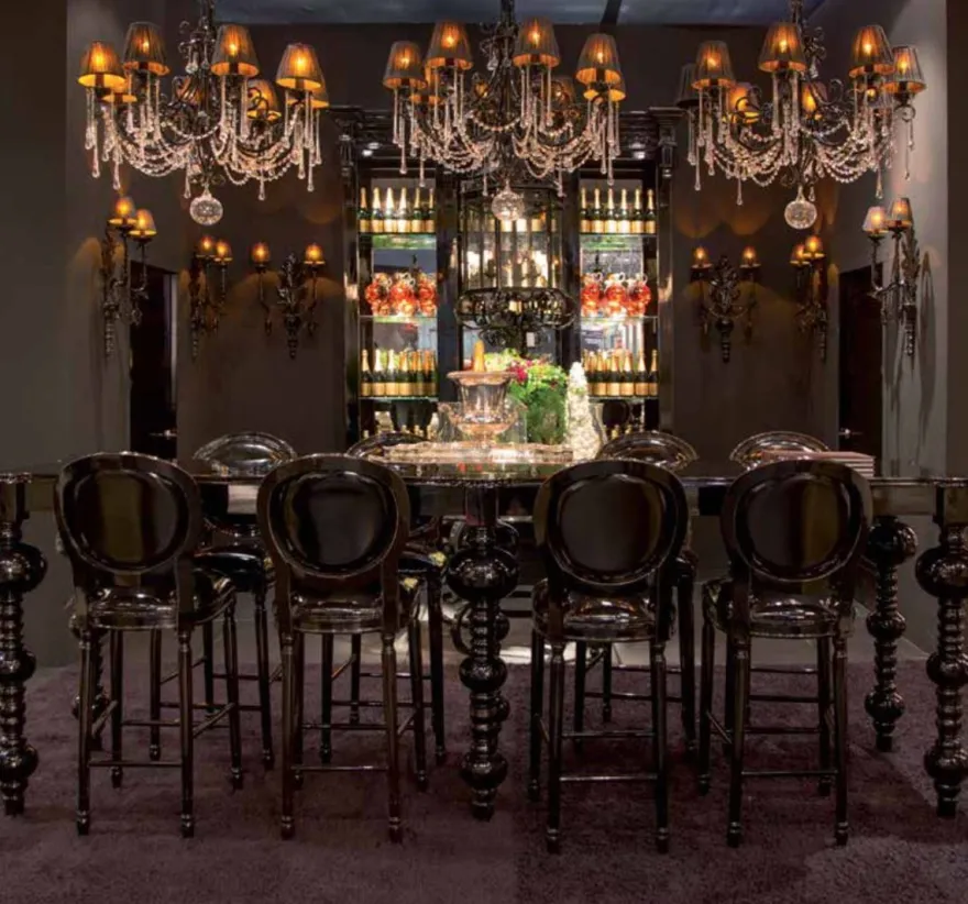 Casa Padrino Luxus Barock Bartisch Schwarz 400 x 80 x H. 109 cm - Handgefertigter Massivholz Tisch - Edle Barock Bar Möbel - Hotel Möbel - Luxus Qualität