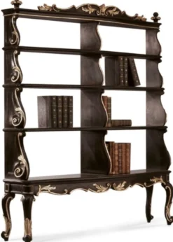 Casa Padrino Luxus Barock Bücherschrank Schwarz / Silber - Handgefertigter Barock Schrank - Barock Regalschrank - Barock Wohnzimmer Möbel - Barock Büro Möbel - Luxus Qualität - Made in Italy
