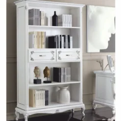 Casa Padrino Luxus Barock Bücherschrank Weiß / Silber 132 x H. 211 cm - Made in Italy