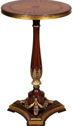 Casa Padrino Luxus Barock Beistelltisch Braun / Gold Ø 40 x H. 65 cm - Runder Mahagoni Tisch im Barockstil - Barock Möbel