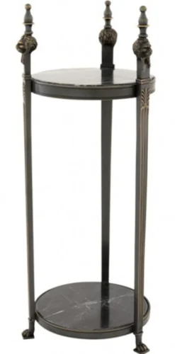 Casa Padrino Luxus Barock Beistelltisch Rund Massiv Gunmetal Bronze mit Marmorplatte 71 x 25 cm