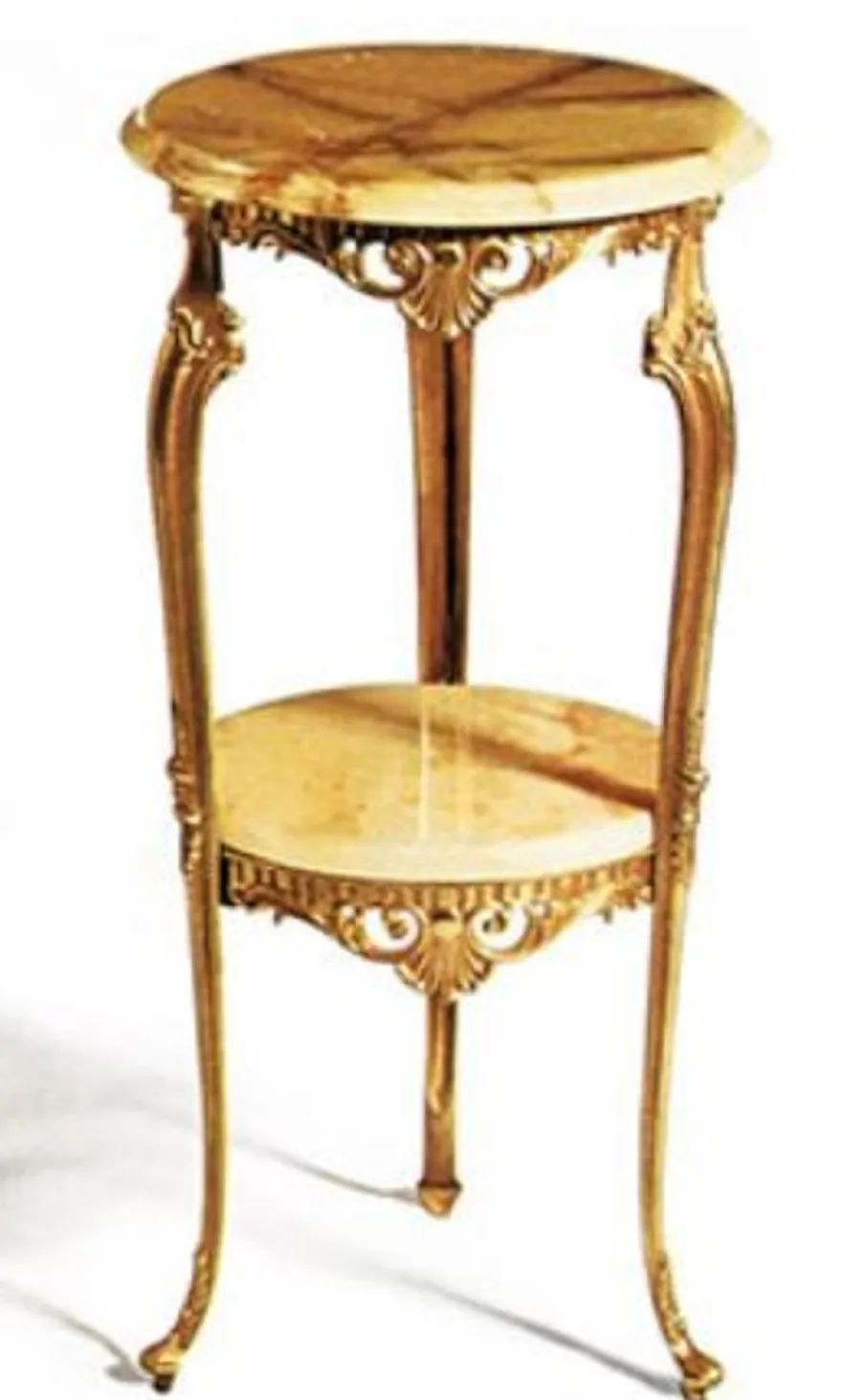 Casa Padrino Luxus Barock Beistelltisch Gold / Beigefarben Ø 35 x H. 72 cm - Runder Messing Tisch mit Marmorplatten - Barock Wohnzimmer Möbel - Luxus Qualität