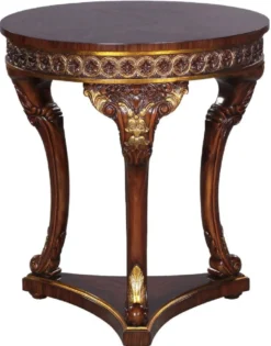 Casa Padrino Luxus Barock Beistelltisch Braun / Gold - Runder Massivholz Tisch im Barockstil - Prunkvolle Barock Wohnzimmer Möbel