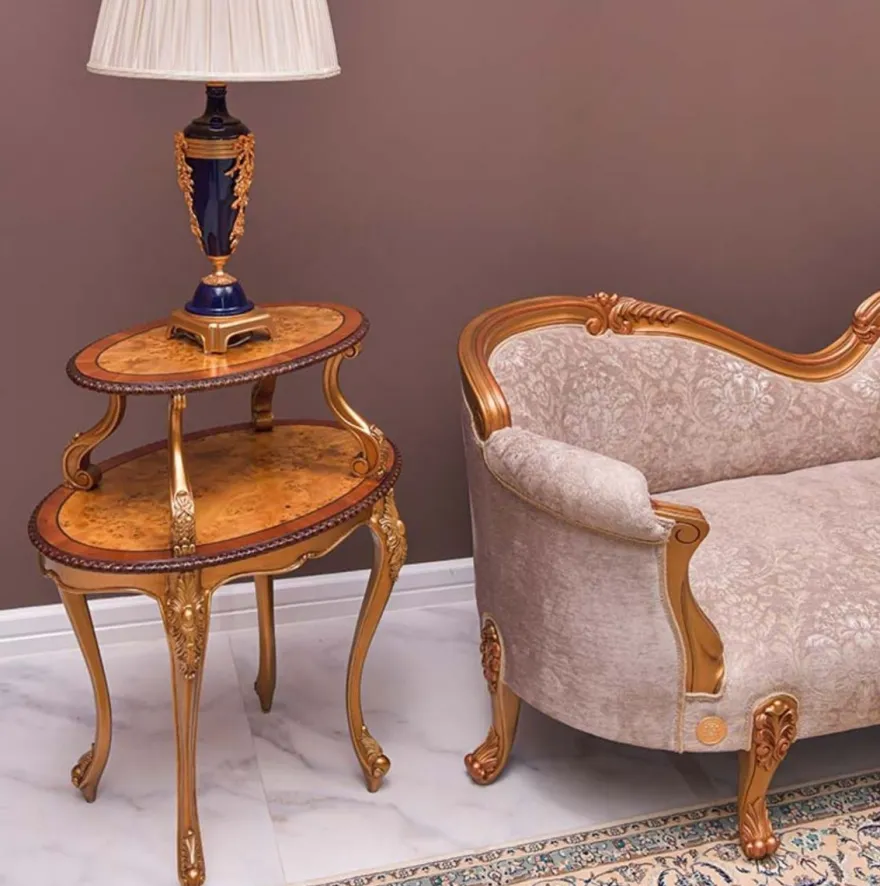 Casa Padrino Luxus Barock Beistelltisch Braun / Naturfarben / Gold - Barock Möbel - Made in Italy