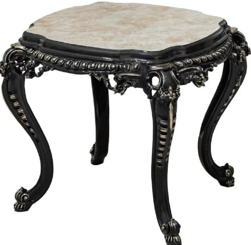 Casa Padrino Luxus Barock Beistelltisch Weiß / Beige / Schwarz / Gold - Handgefertigter Massivholz Tisch im Barockstil - Luxus Wohnzimmer Möbel im Barockstil - Barock Möbel - Edel & Prunkvoll