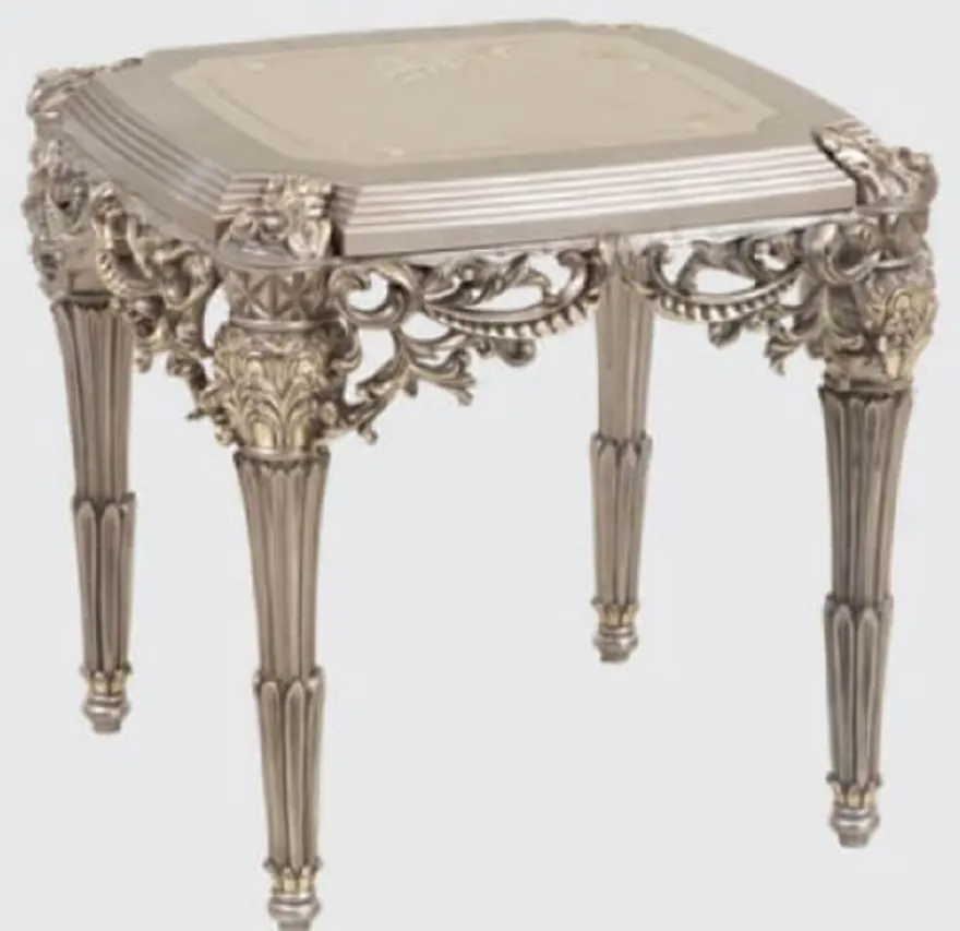 Casa Padrino Luxus Barock Beistelltisch Silber / Gold 65 x 65 x H. 65 cm - Handgefertigter Massivholz Tisch im Barockstil - Barock Möbel
