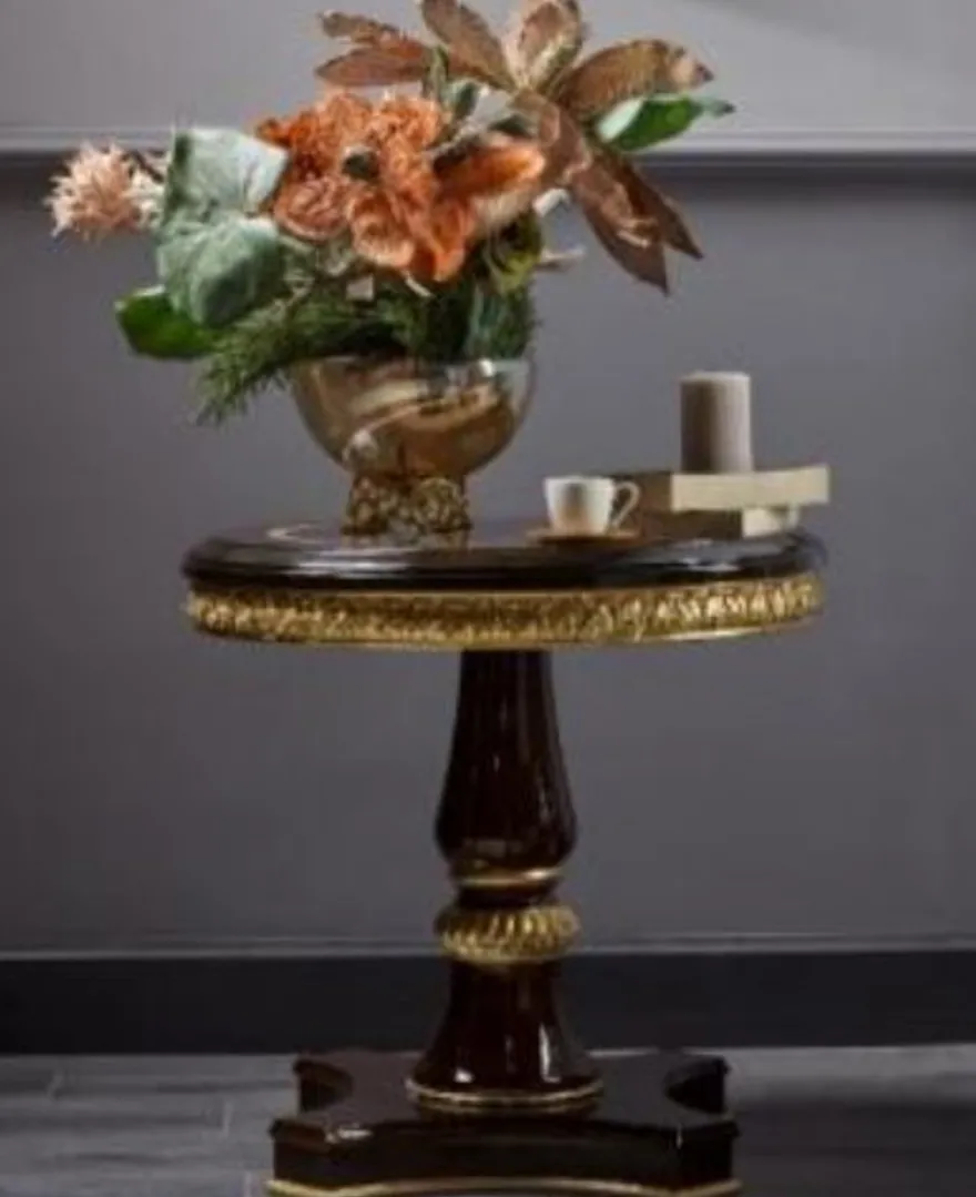Casa Padrino Luxus Barock Beistelltisch Dunkelbraun / Gold - Runder Massivholz Tisch im Barockstil - Luxus Wohnzimmer Möbel im Barockstil - Barock Möbel - Edel & Prunkvoll