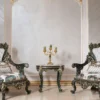 Casa Padrino Luxus Barock Beistelltisch Beige / Weiß / Grün / Gold - Prunkvoller Massivholz Tisch im Barockstil - Barock Wohnzimmer Möbel - Edel & Prunkvoll