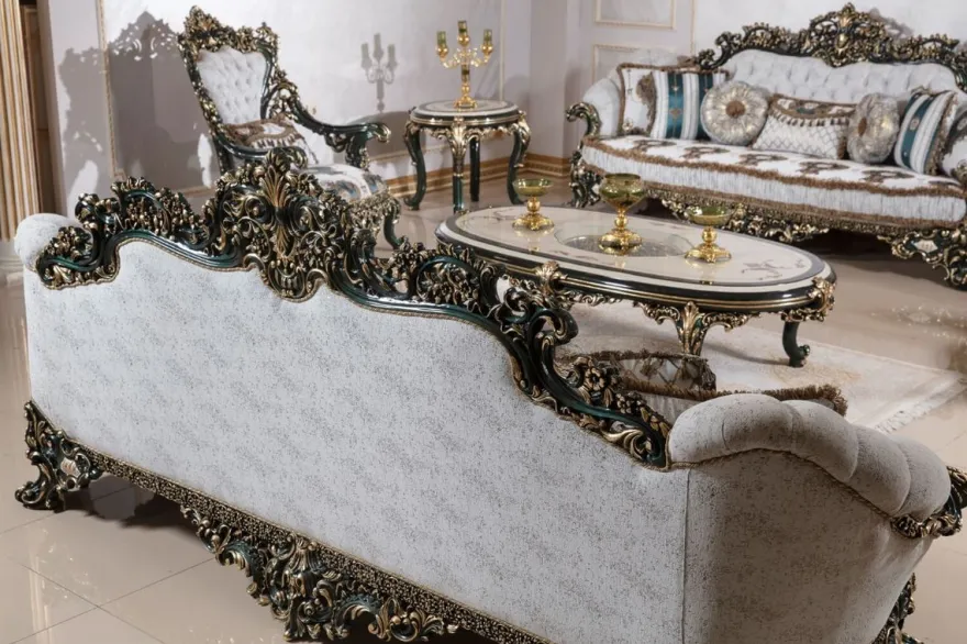 Casa Padrino Luxus Barock Beistelltisch Beige / Weiß / Grün / Gold - Prunkvoller Massivholz Tisch im Barockstil - Barock Wohnzimmer Möbel - Edel & Prunkvoll