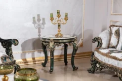 Casa Padrino Luxus Barock Beistelltisch Beige / Weiß / Grün / Gold - Prunkvoller Massivholz Tisch im Barockstil - Barock Wohnzimmer Möbel - Edel & Prunkvoll