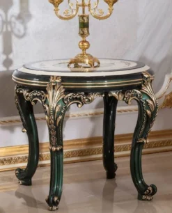 Casa Padrino Luxus Barock Beistelltisch Beige / Weiß / Grün / Gold - Prunkvoller Massivholz Tisch im Barockstil - Barock Wohnzimmer Möbel - Edel & Prunkvoll