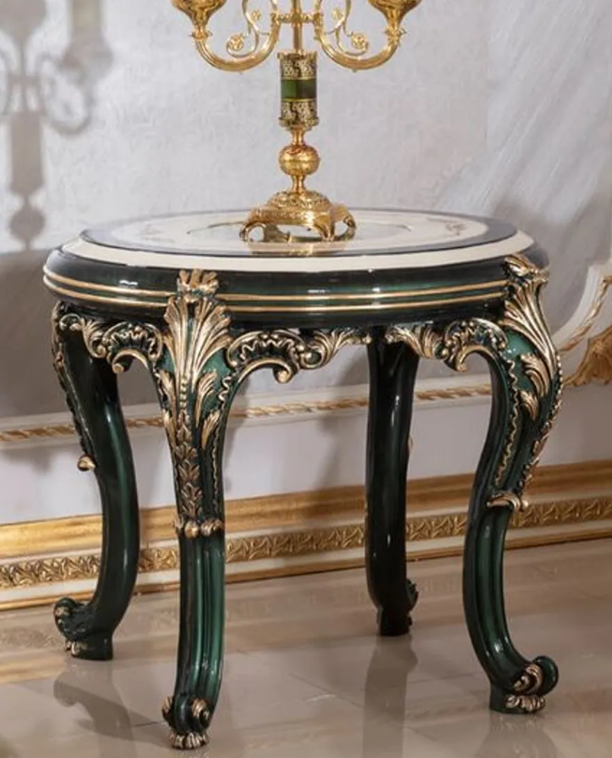 Casa Padrino Luxus Barock Beistelltisch Beige / Weiß / Grün / Gold - Prunkvoller Massivholz Tisch im Barockstil - Barock Wohnzimmer Möbel - Edel & Prunkvoll
