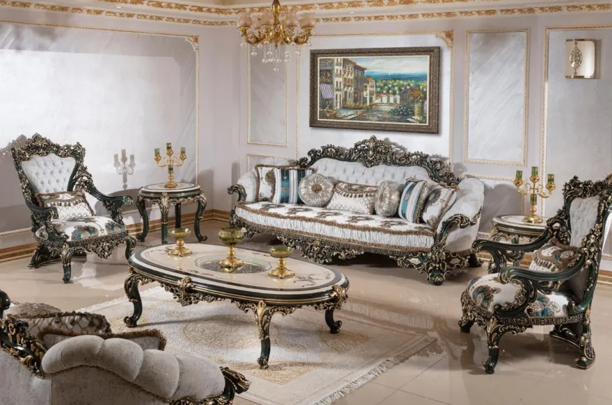Casa Padrino Luxus Barock Beistelltisch Beige / Weiß / Grün / Gold - Prunkvoller Massivholz Tisch im Barockstil - Barock Wohnzimmer Möbel - Edel & Prunkvoll