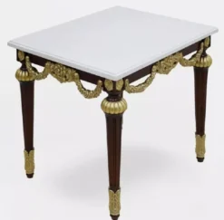 Casa Padrino Luxus Barock Beistelltisch mit Marmorplatte Weiß / Dunkelbraun / Gold - Rechteckger Massivholz Tisch im Barockstil - Barock Möbel - Edel & Prunkvoll