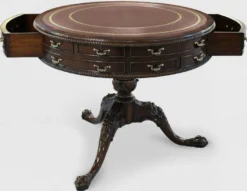 Casa Padrino Luxus Barock Beistelltisch Braun / Gold Ø 91 x H. 76 cm - Runder Mahagoni Tisch mit 14 Schubladen und Echtleder - Barock Mahagoni Möbel