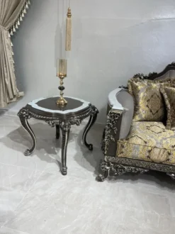 Casa Padrino Luxus Barock Beistelltisch Schwarz / Weiß / Silber - Handgefertigter Massivholz Tisch im Barockstil - Luxus Wohnzimmer Möbel im Barockstil - Barock Möbel - Edel & Prunkvoll