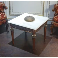 Casa Padrino Luxus Barock Beistelltisch mit Marmorplatte Braun / Gold / Weiß - Made in Italy