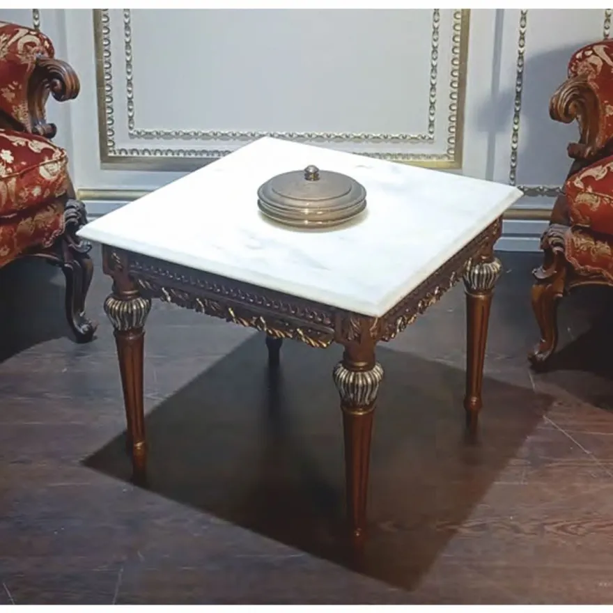 Casa Padrino Luxus Barock Beistelltisch mit Marmorplatte Braun / Gold / Weiß - Made in Italy