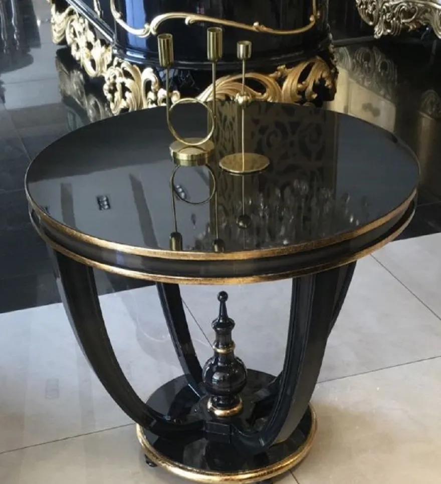 Casa Padrino Luxus Barock Beistelltisch Schwarz / Gold - Handgefertigter Massivholz Tisch - Barock Wohnzimmer Möbel