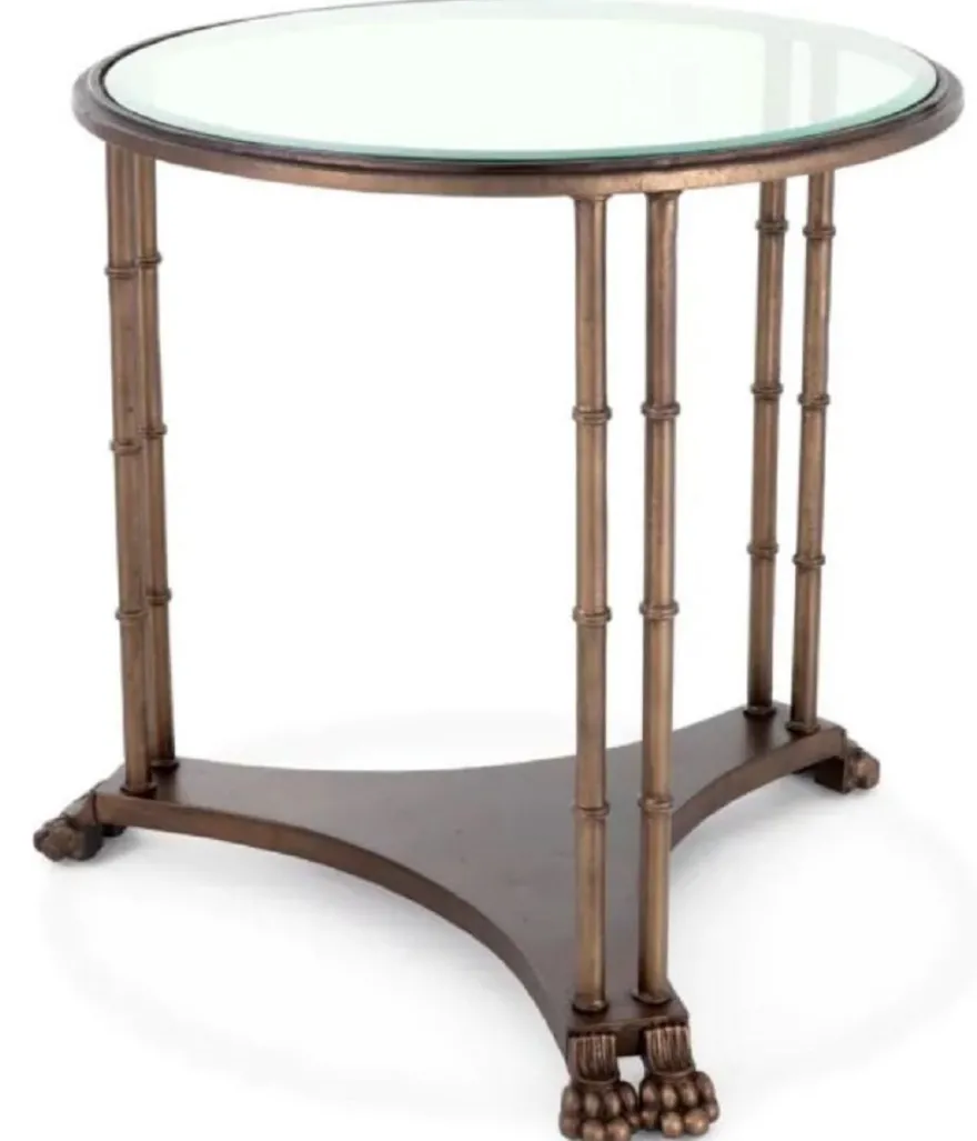 Casa Padrino Luxus Barock Beistelltisch mit Glasplatte Bronze Ø 62 x H. 64 cm