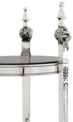 Casa Padrino Luxus Barock Beistelltisch Rund Massiv Antik Silber mit Marmorplatte 71 x 25 cm
